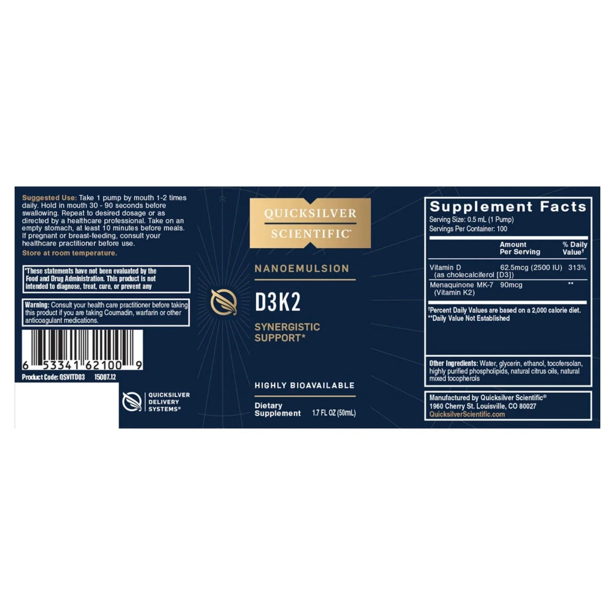 Vitamin D3/K2 – 1.7 fl oz – Quicksilver Scientific
